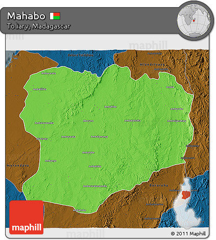 Political 3D Map of Mahabo, darken