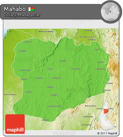 Political 3D Map of Mahabo, physical outside