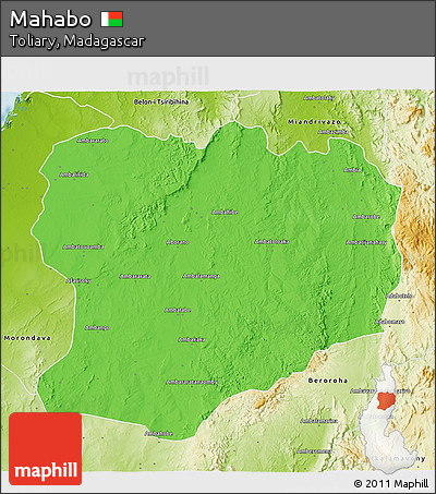 Political 3D Map of Mahabo, physical outside