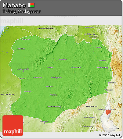 Political 3D Map of Mahabo, physical outside
