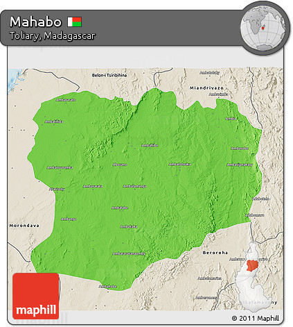Political 3D Map of Mahabo, shaded relief outside