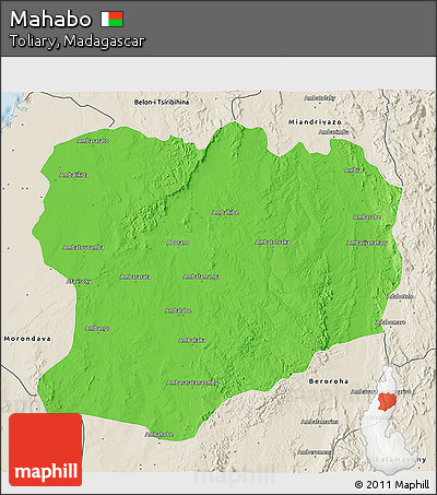 Political 3D Map of Mahabo, shaded relief outside