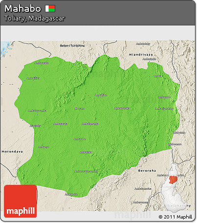 Political 3D Map of Mahabo, shaded relief outside