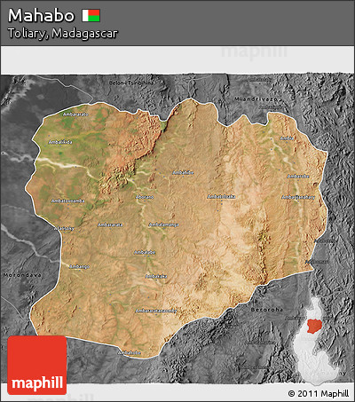 Satellite 3D Map of Mahabo, darken, desaturated
