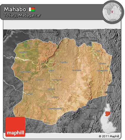 Satellite 3D Map of Mahabo, darken, desaturated