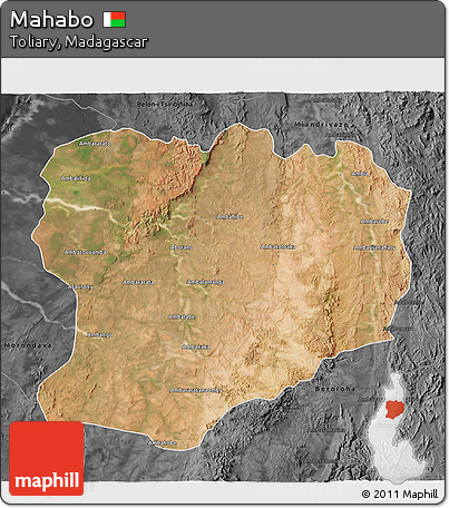 Satellite 3D Map of Mahabo, darken, desaturated
