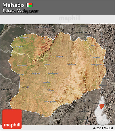 Satellite 3D Map of Mahabo, darken, semi-desaturated