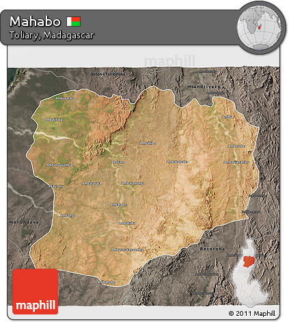 Satellite 3D Map of Mahabo, darken, semi-desaturated