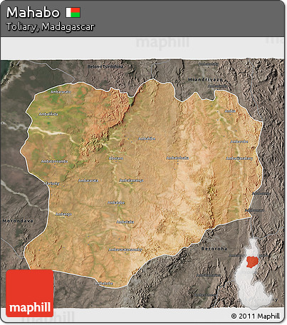 Satellite 3D Map of Mahabo, darken, semi-desaturated