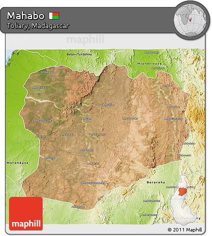 Satellite 3D Map of Mahabo, physical outside