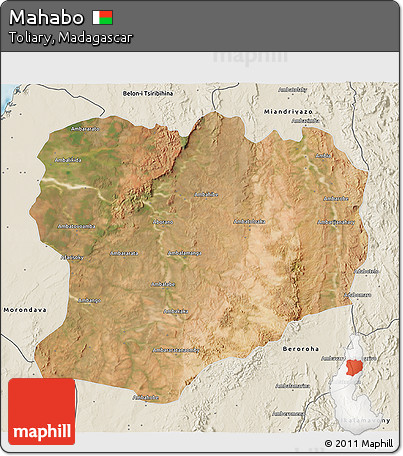 Satellite 3D Map of Mahabo, shaded relief outside