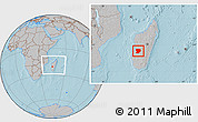 Gray Location Map of Mahabo, within the entire country, hill shading
