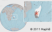 Gray Location Map of Mahabo, highlighted country, highlighted parent region, within the entire country, hill shading