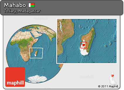 Satellite Location Map of Mahabo, highlighted parent region, within the entire country