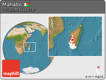 Satellite Location Map of Mahabo, highlighted parent region, within the entire country