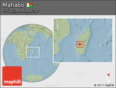 Savanna Style Location Map of Mahabo, within the entire country, hill shading