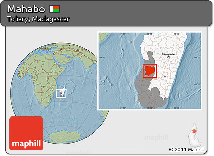 Savanna Style Location Map of Mahabo, highlighted country, highlighted parent region, hill shading