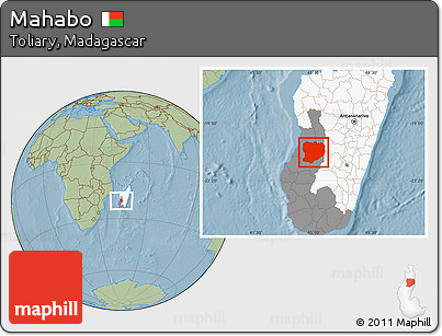 Savanna Style Location Map of Mahabo, highlighted country, highlighted parent region, hill shading