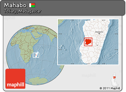 Savanna Style Location Map of Mahabo, highlighted country, hill shading