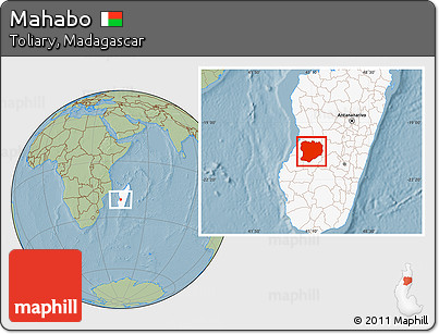 Savanna Style Location Map of Mahabo, highlighted country, hill shading
