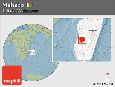 Savanna Style Location Map of Mahabo, highlighted country, hill shading