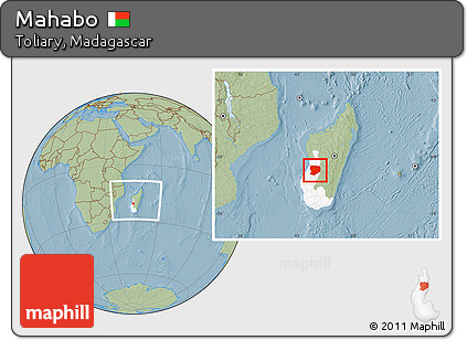 Savanna Style Location Map of Mahabo, highlighted parent region, within the entire country, hill shading