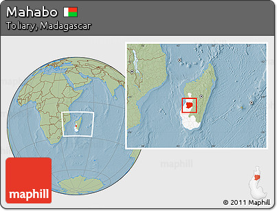Savanna Style Location Map of Mahabo, highlighted parent region, within the entire country, hill shading