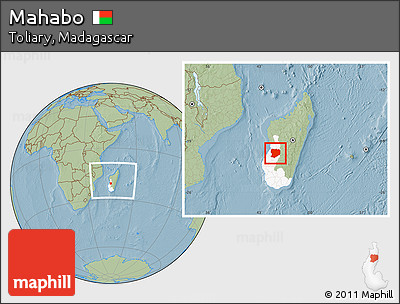 Savanna Style Location Map of Mahabo, highlighted parent region, within the entire country, hill shading