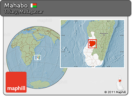 Savanna Style Location Map of Mahabo, highlighted parent region, hill shading
