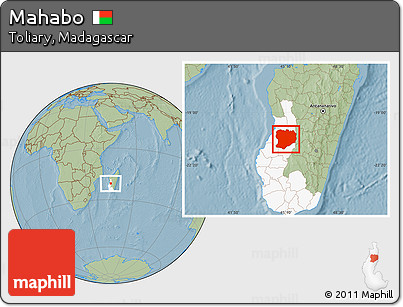 Savanna Style Location Map of Mahabo, highlighted parent region, hill shading