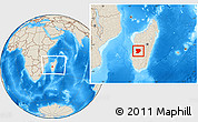 Shaded Relief Location Map of Mahabo, within the entire country