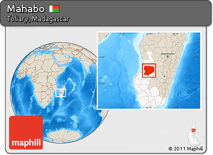 Shaded Relief Location Map of Mahabo, highlighted parent region