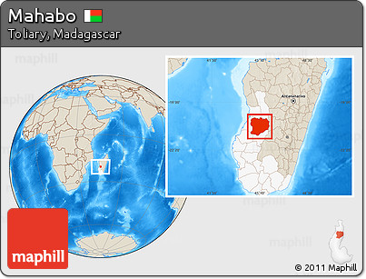 Shaded Relief Location Map of Mahabo, highlighted parent region