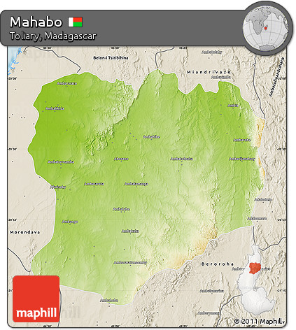 Physical Map of Mahabo, shaded relief outside