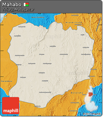 Shaded Relief Map of Mahabo, political outside