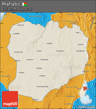 Shaded Relief Map of Mahabo, political outside