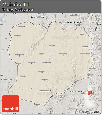 Shaded Relief Map of Mahabo, semi-desaturated