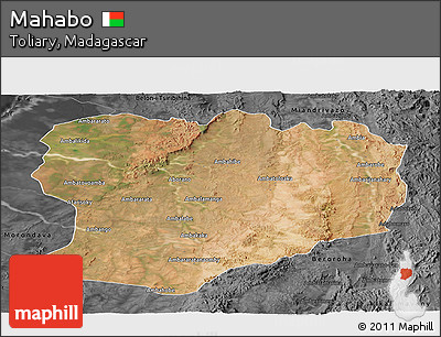 Satellite Panoramic Map of Mahabo, darken, desaturated