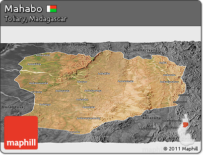 Satellite Panoramic Map of Mahabo, darken, desaturated