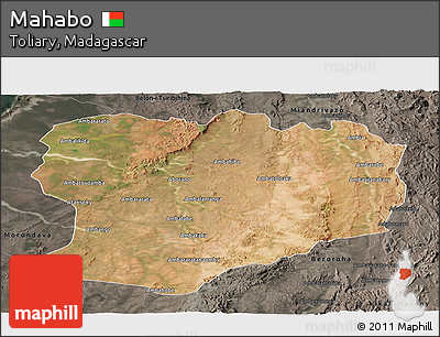 Satellite Panoramic Map of Mahabo, darken, semi-desaturated