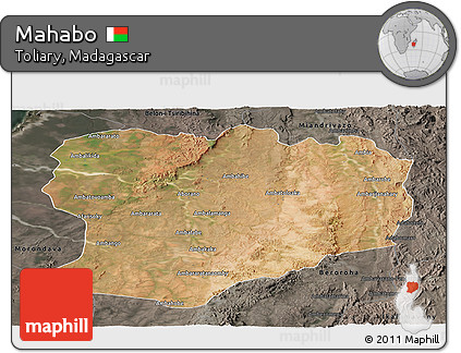 Satellite Panoramic Map of Mahabo, darken, semi-desaturated