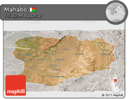 Satellite Panoramic Map of Mahabo, lighten, semi-desaturated