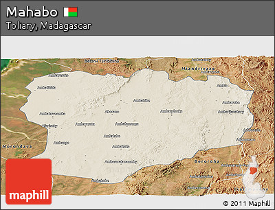 Shaded Relief Panoramic Map of Mahabo, satellite outside