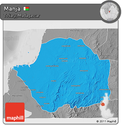 Political 3D Map of Manja, desaturated