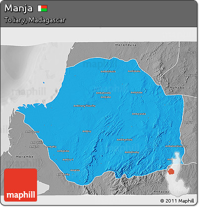 Political 3D Map of Manja, desaturated