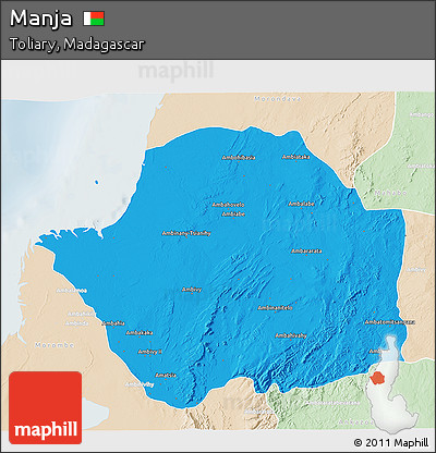 Political 3D Map of Manja, lighten