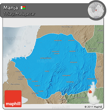 Political 3D Map of Manja, semi-desaturated