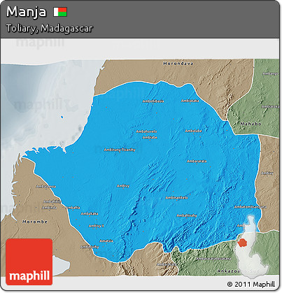 Political 3D Map of Manja, semi-desaturated