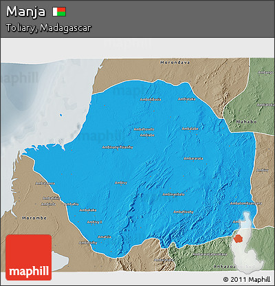 Political 3D Map of Manja, semi-desaturated