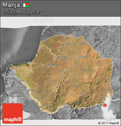 Satellite 3D Map of Manja, desaturated